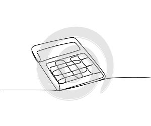 Calculator, count, bookkeeping one line art. Continuous line drawing of bank, money, finance, financial, payment, data