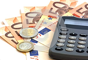 Calculator and euro banknotes photo