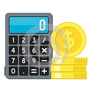 Calculator & Golden Coins Flat Icon on White