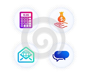 Calculator, Income money and Web mail icons set. Messenger sign. Vector