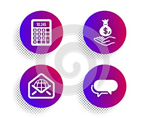 Calculator, Income money and Web mail icons set. Messenger sign. Vector