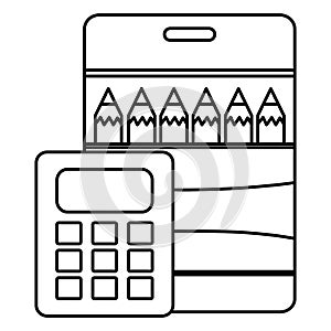 Calculator math device with colors pencils box