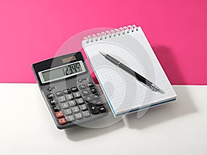 Calculator and notebook setup