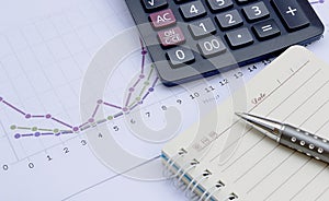 Calculator,pen, notebook and financial chart, business work stat