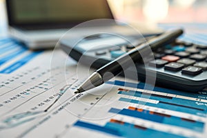 A calculator and pen are placed on top of a sheet of paper, creating a practical workspace for calculations and note-taking, Past