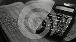 A calculator and pen rest on a financial document with numbers..AI generated image