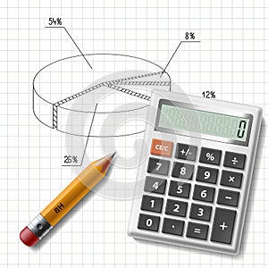 Calculator, pencil and graph
