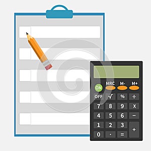 Calculator, pencil, notepad