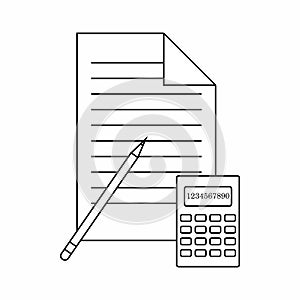 Calculator, pencil and paper icon, thin line style