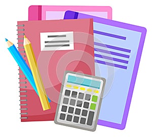 Calculator and Pencil, Textbook and Notebooks