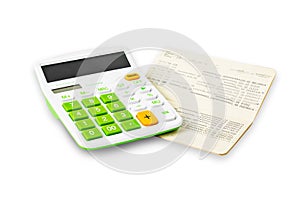 Calculator and saving account passbook.