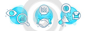 Calculator target, Dot plot and Graph chart icons set. Creativity concept sign. Vector