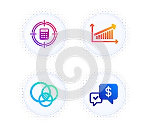 Calculator target, Euler diagram and Chart icons set. Payment received sign. Audit, Relationships chart, Money. Vector