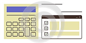 Calculator and Task Checklist Interface Representing Productivity and Organization
