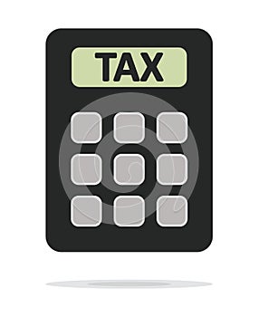 Calculator with tax sign. Tax, business, money sign. Cost cash, business, future and online, website related single icon on white.