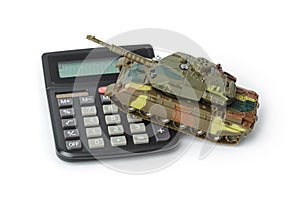 Calculator and toy panzer photo