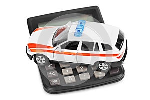 Calculator and toy police car