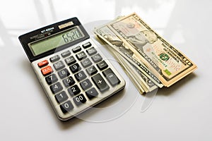 Close-up Money and Calculator, American Dollar Banknotes