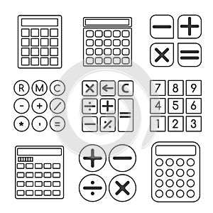 Calculator vector linear or outline icons set