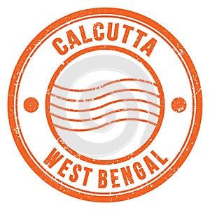 CALCUTTA - WEST BENGAL, words written on orange postal stamp