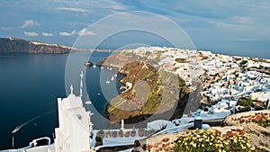 Caldera coastline with Oia village cityscape at Santorini island