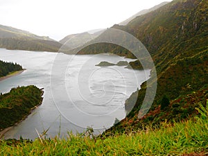 Caldera of lagoa do Fogo crater lake on the island of Sao Miguel in the Azores