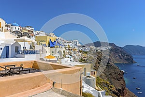 The caldera with the white-capped  village of Oia, Santorini