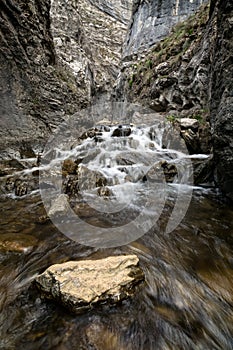 Calderones del Infierno canyon landscape in the north of Spain with silky water effect