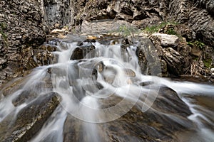 Calderones del Infierno canyon landscape in the north of Spain with silky water effect