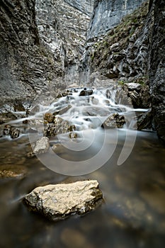 Calderones del Infierno canyon landscape in the north of Spain with silky water effect