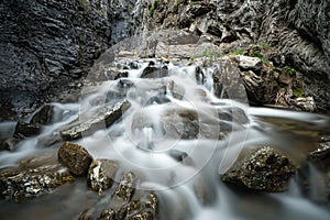 Calderones del Infierno canyon landscape in the north of Spain with silky water effect