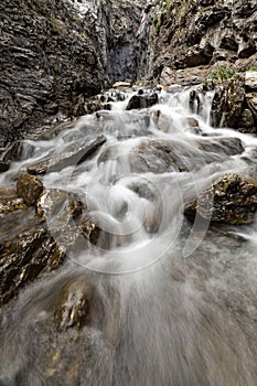 Calderones del Infierno canyon landscape in the north of Spain with silky water effect