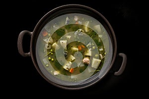 Caldo Verde Portuguese Soup, Green Vegetable Broth, Sausage Soup, Abstract Generative AI Illustration