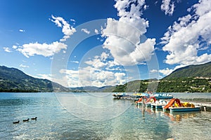 Caldonazzo lake with vintage catamarans photo