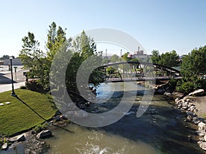 Caldwell, Idaho, Bridge, River, Downtown, Fountain In Water, US Flag