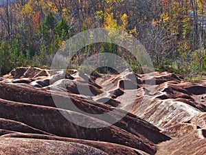 The red soil of the Cheltenham Badlands located in Caledon, Ontario, Canada photo
