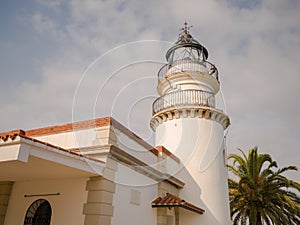 Calella Lighthouse is active lighthouse situated in coastal town of Calella in Costa del Maresme, Catalonia, Spain photo