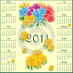 Calendar 2011 with flowers