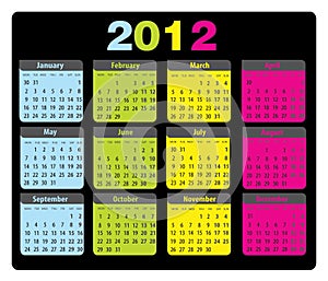 Calendar 2012 monday-sunday