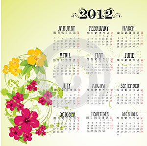 Calendar 2012 with pink flowers