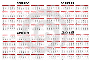 Calendar from 2012 to 2015