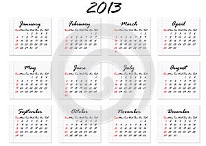 Calendar 2013 in English (vector)