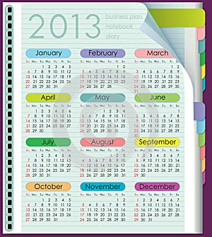 Calendar for 2013. Week starts on Sunday