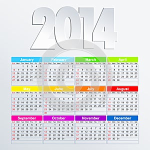 Calendar 2014 in English