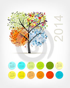 Calendar 2014 with four season tree for your