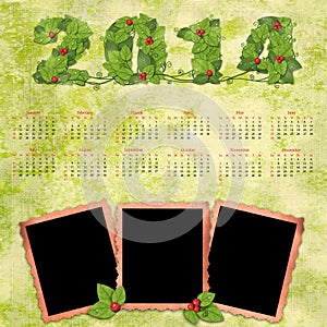 Calendar 2014 with a retro photo frames