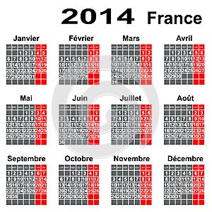 Calendar for 2014 year France.