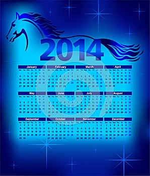 Calendar 2014, year of the Horse, illustration