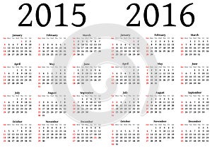 Calendar for 2015 and 2016