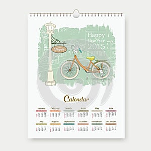 Calendar 2015, happy new year enjoy bicycle design